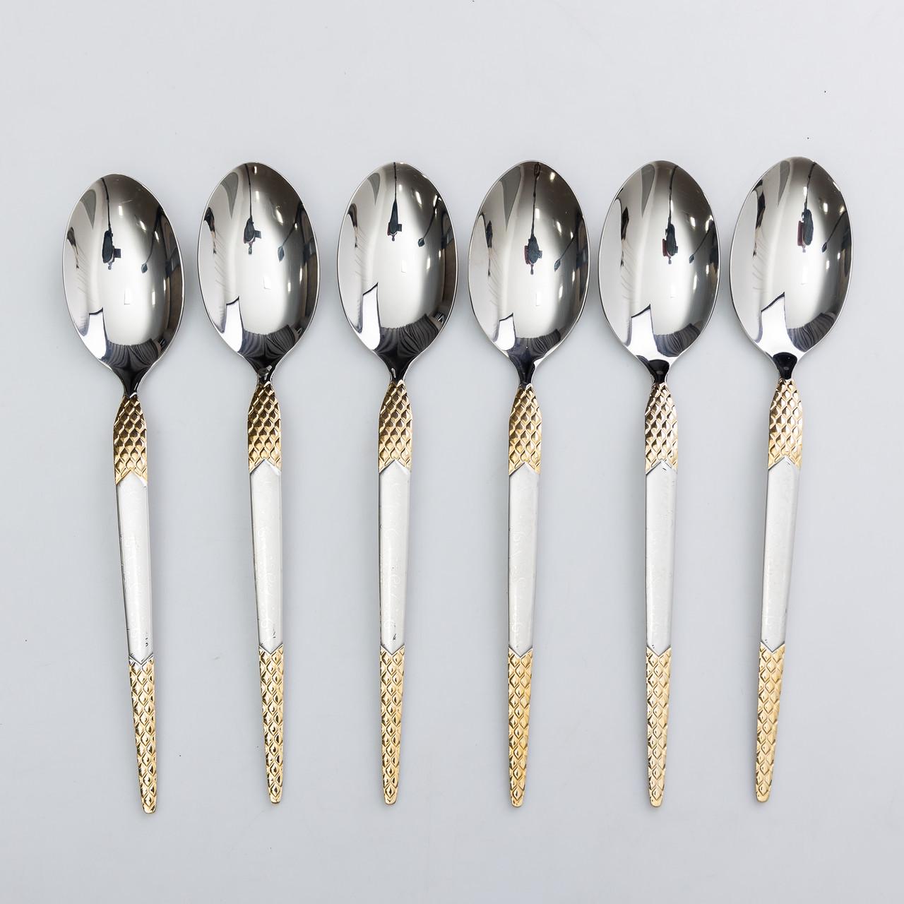 Ложки столовые из нержавеющей стали 21 см 6 шт. Серебреный/Золотой (6556)