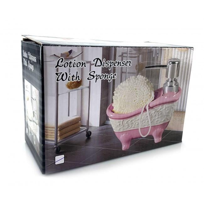 Диспенсер для мыла с мочалкой ванна 14х14х7 см Розовый (32164B) - фото 3