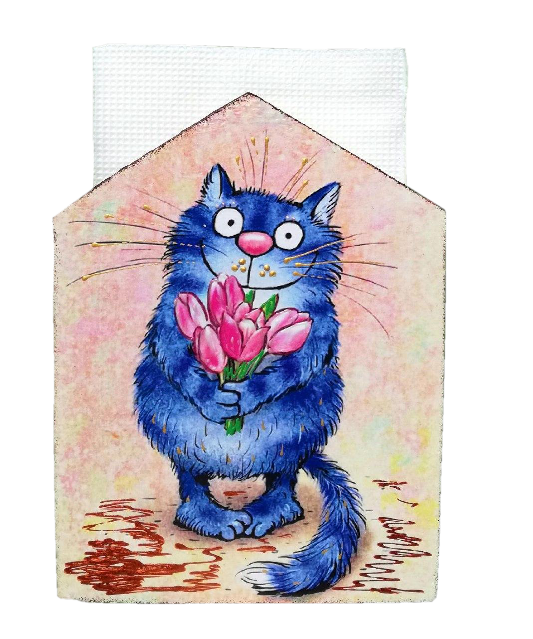 Салфетница Okl Gifts Коты ручная роспись 13x17x5 см Розовый