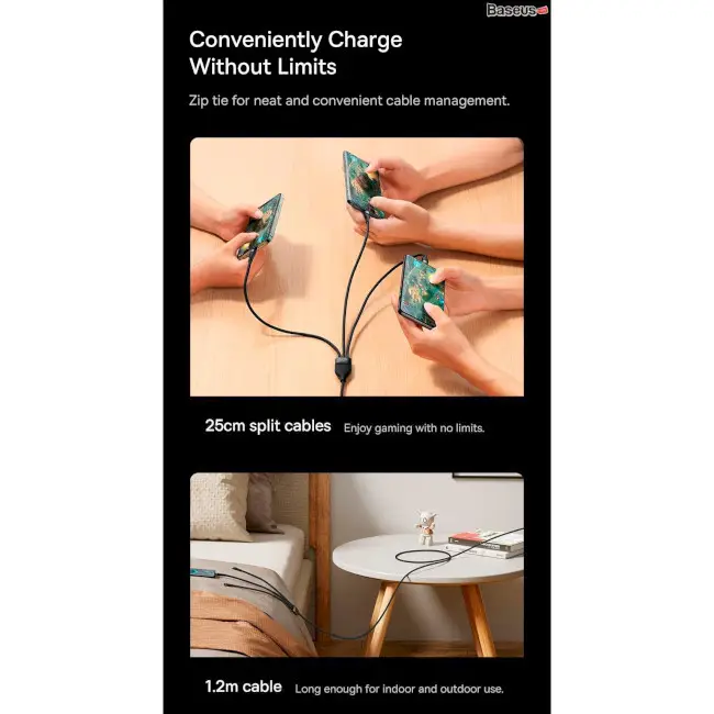 Кабель BASEUS Flash Series II 3в1 Cable USB to MicroUSB/Lightning/Type-C CASS030003 100W 1,2 м Blue - фото 11