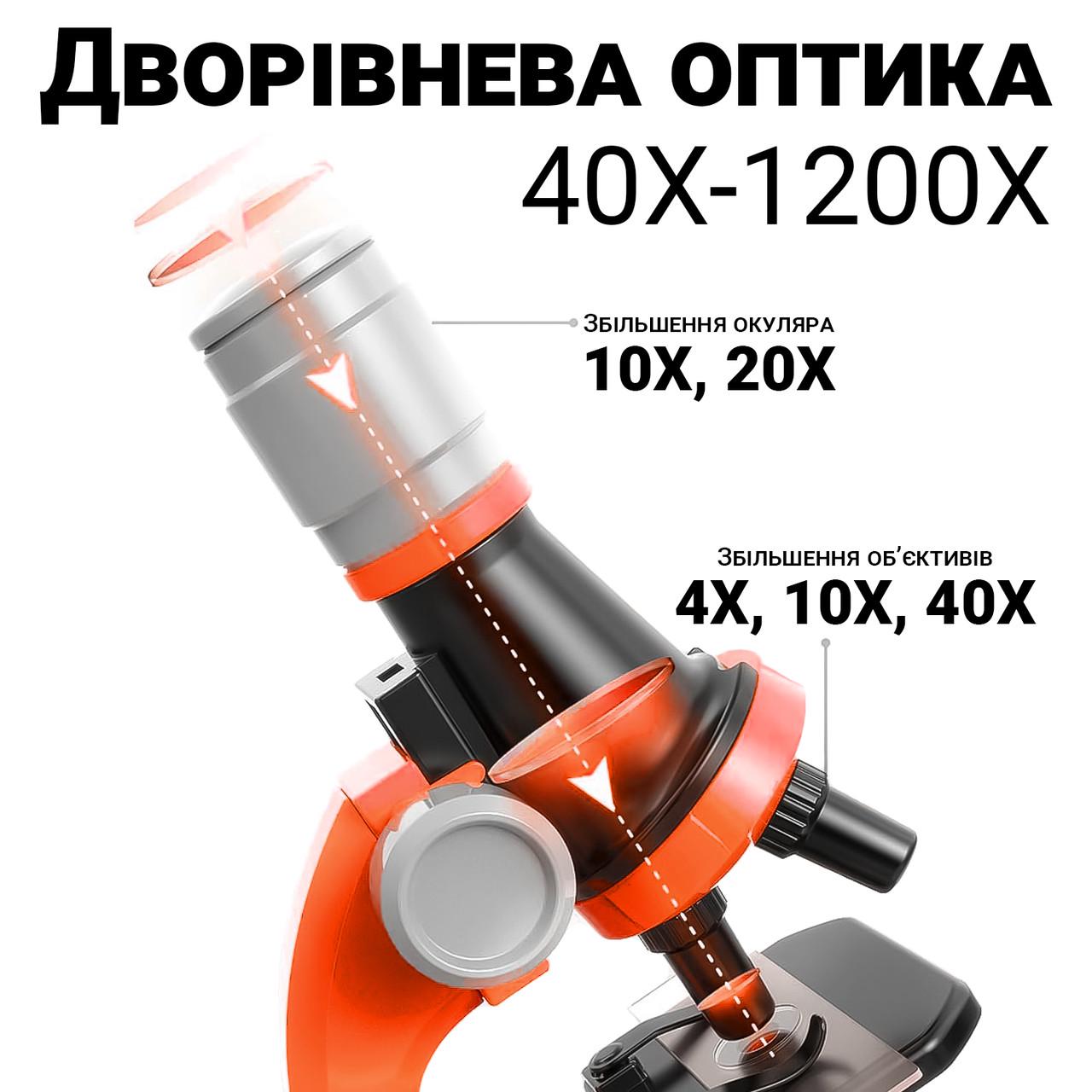 Микроскоп детский OEM 1013A-1/биологические микропрепараты Оранжевый - фото 8
