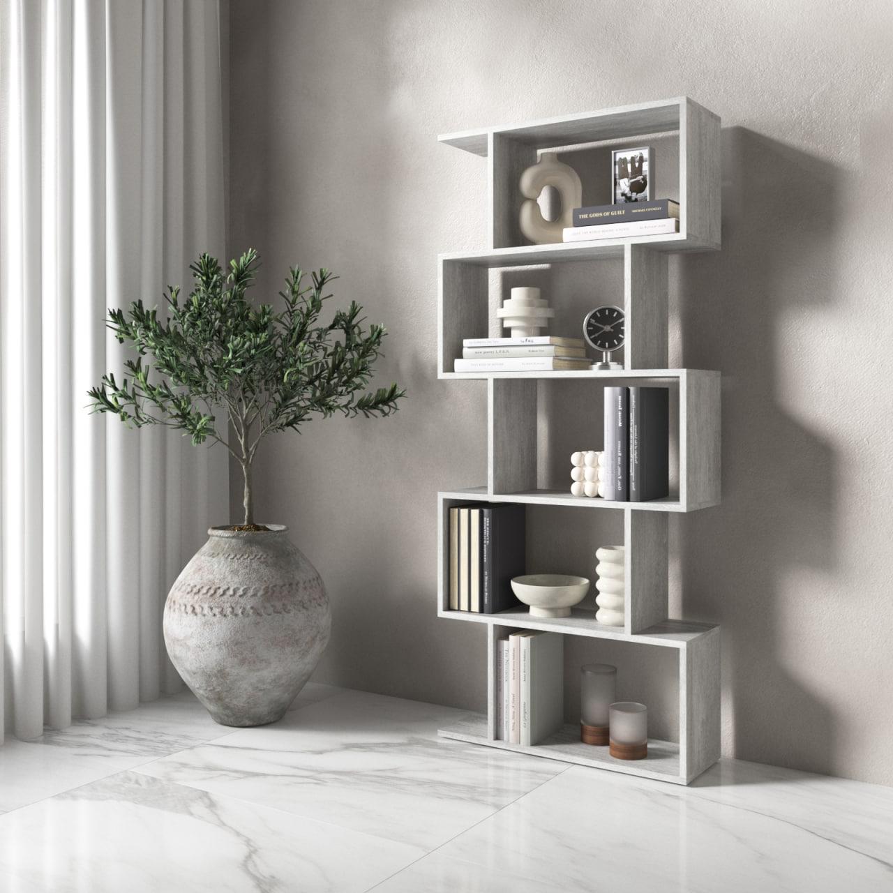 Полка для книг для дома на 5 полок Бетон (M-12) - фото 1