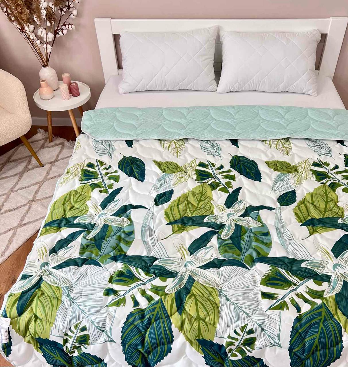 Одеяло летнее двухстороннее с рисунком полутораспальное 150x210 см Зеленый - фото 7