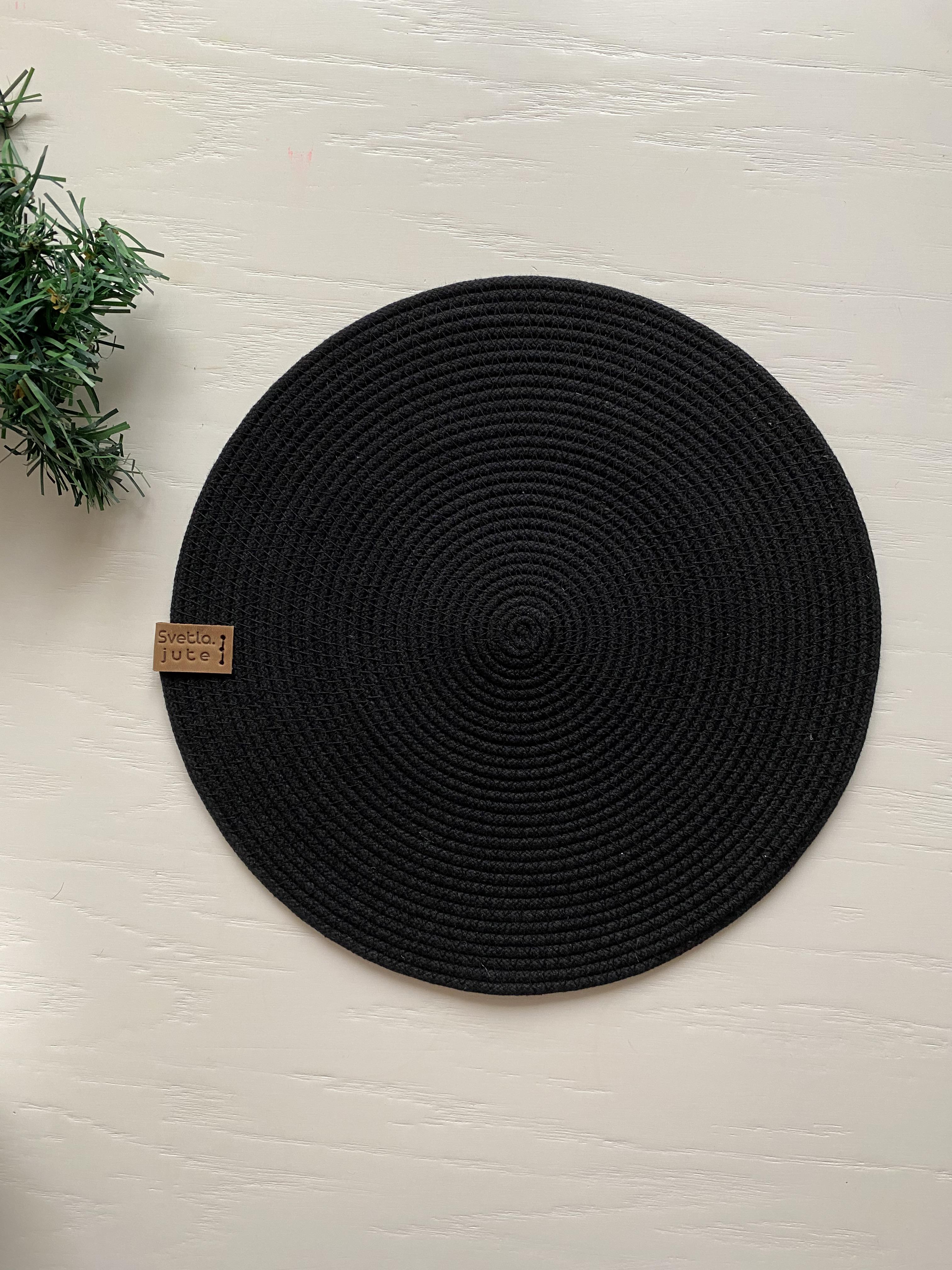 Килимок під тарілки ручної роботи для сервірування столу d 30 см Чорний (JUTE00049)
