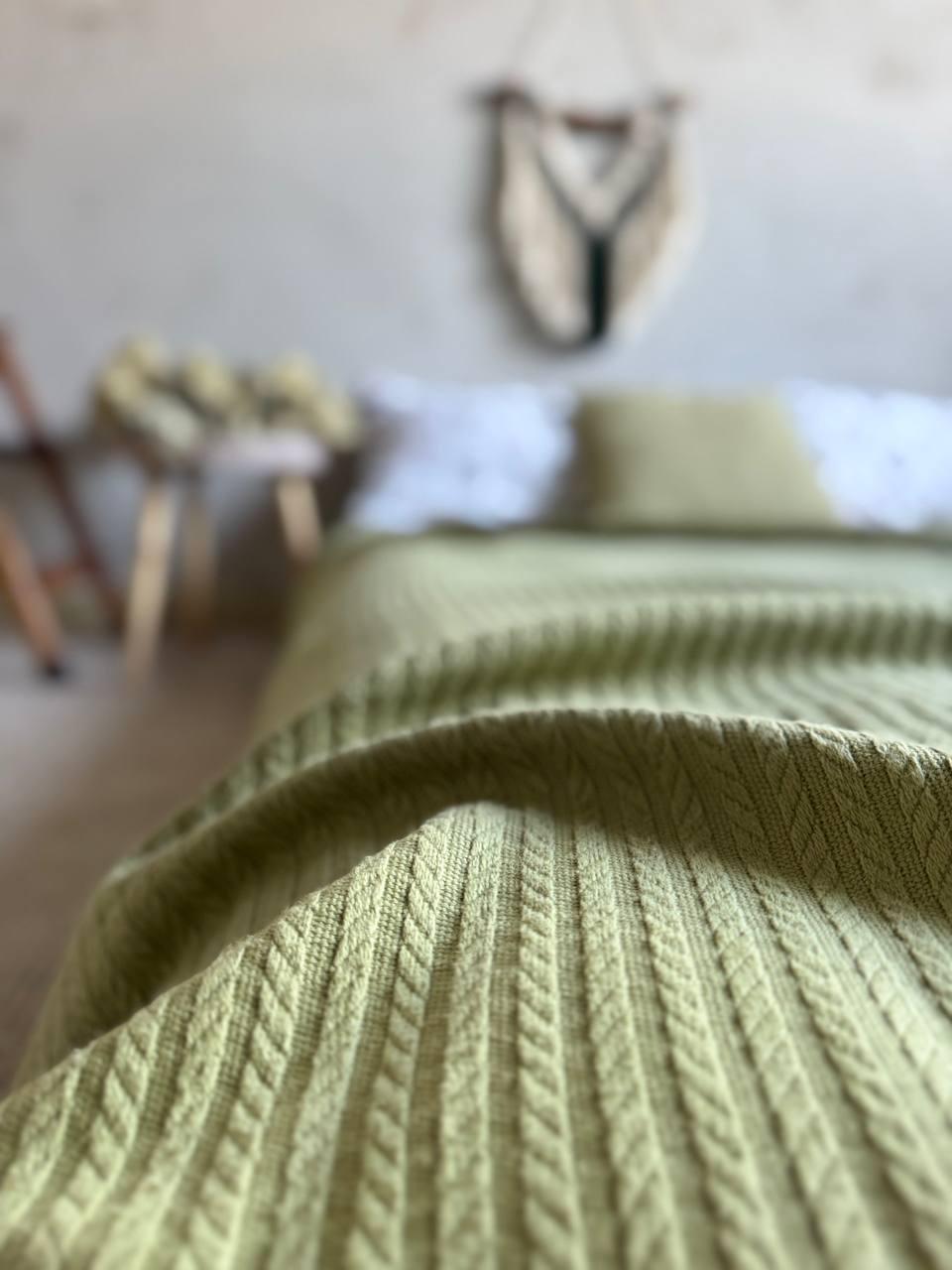 Покрывало хлопковое Косичка 160х210 см Оливковый - фото 6 Покрывало хлопковое Косичка 160х210 см Оливковый - фото 6