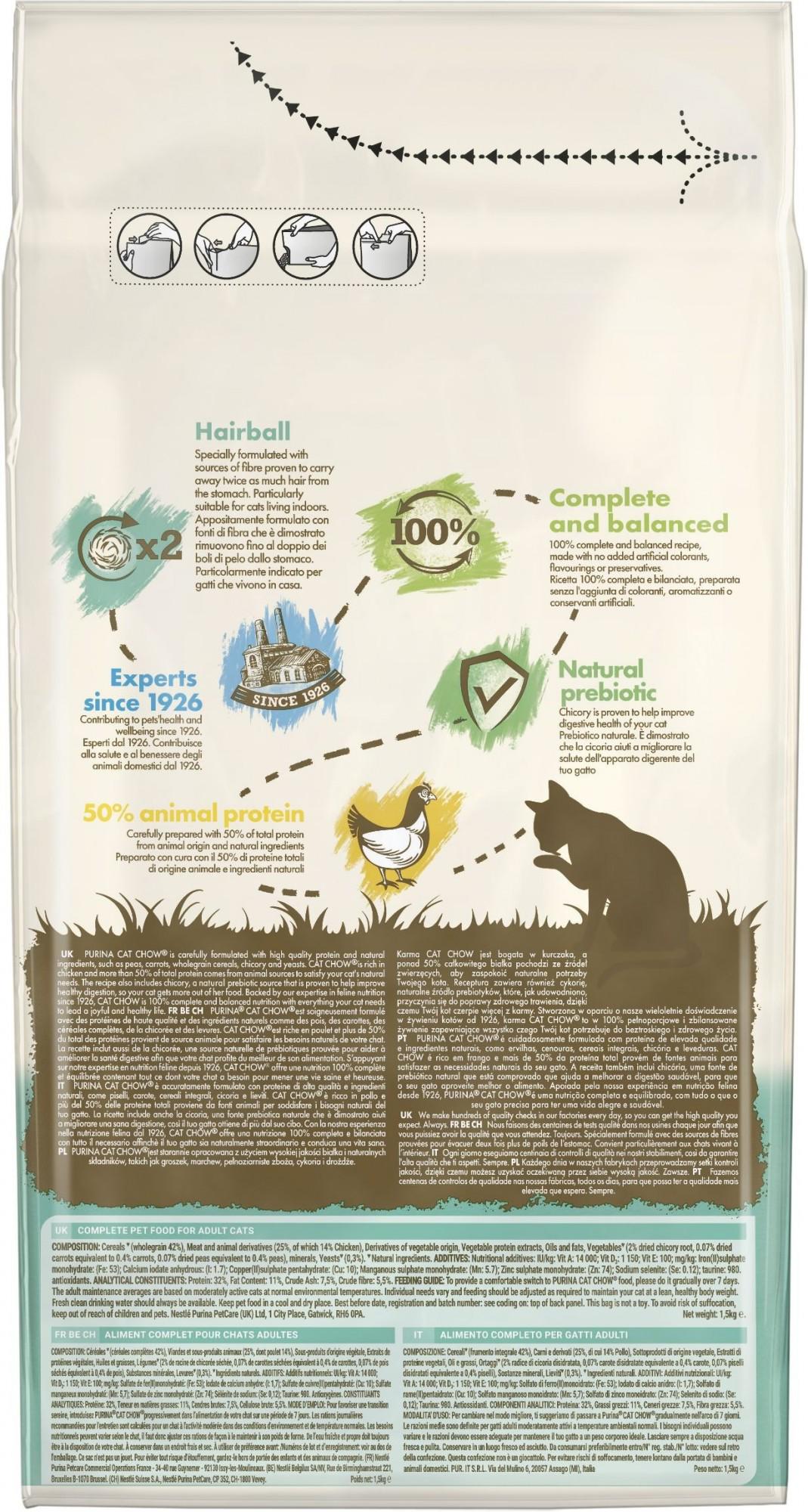 Сухий корм для котів Purina Cat Chow Hairball проти утворення вовняних грудок 1,5 кг (5997204514486) - фото 3