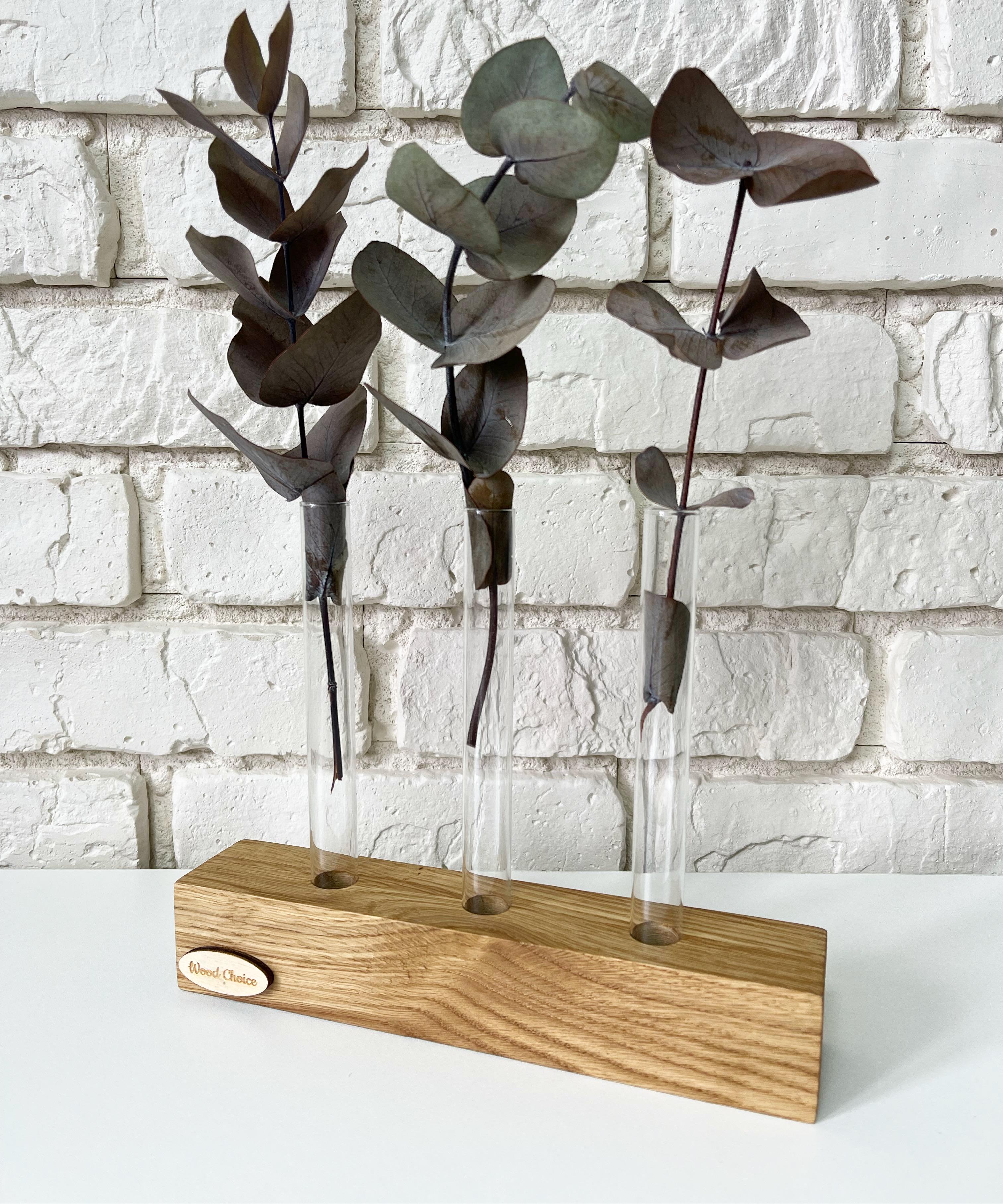 Ваза с колбами дубовая для цветов 21х17х4