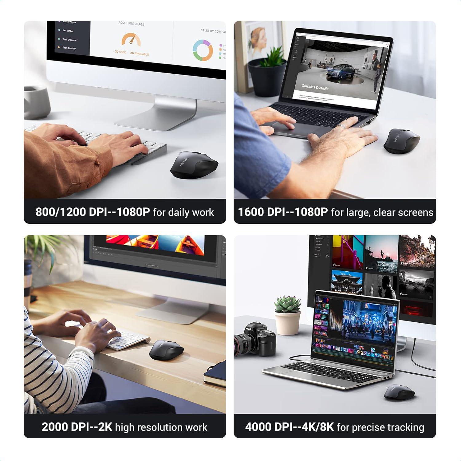 Мишка бездротова UGREEN 4000 DPI 6 Кнопок 2.4G з USB-приймачем Чорний (90545) - фото 13