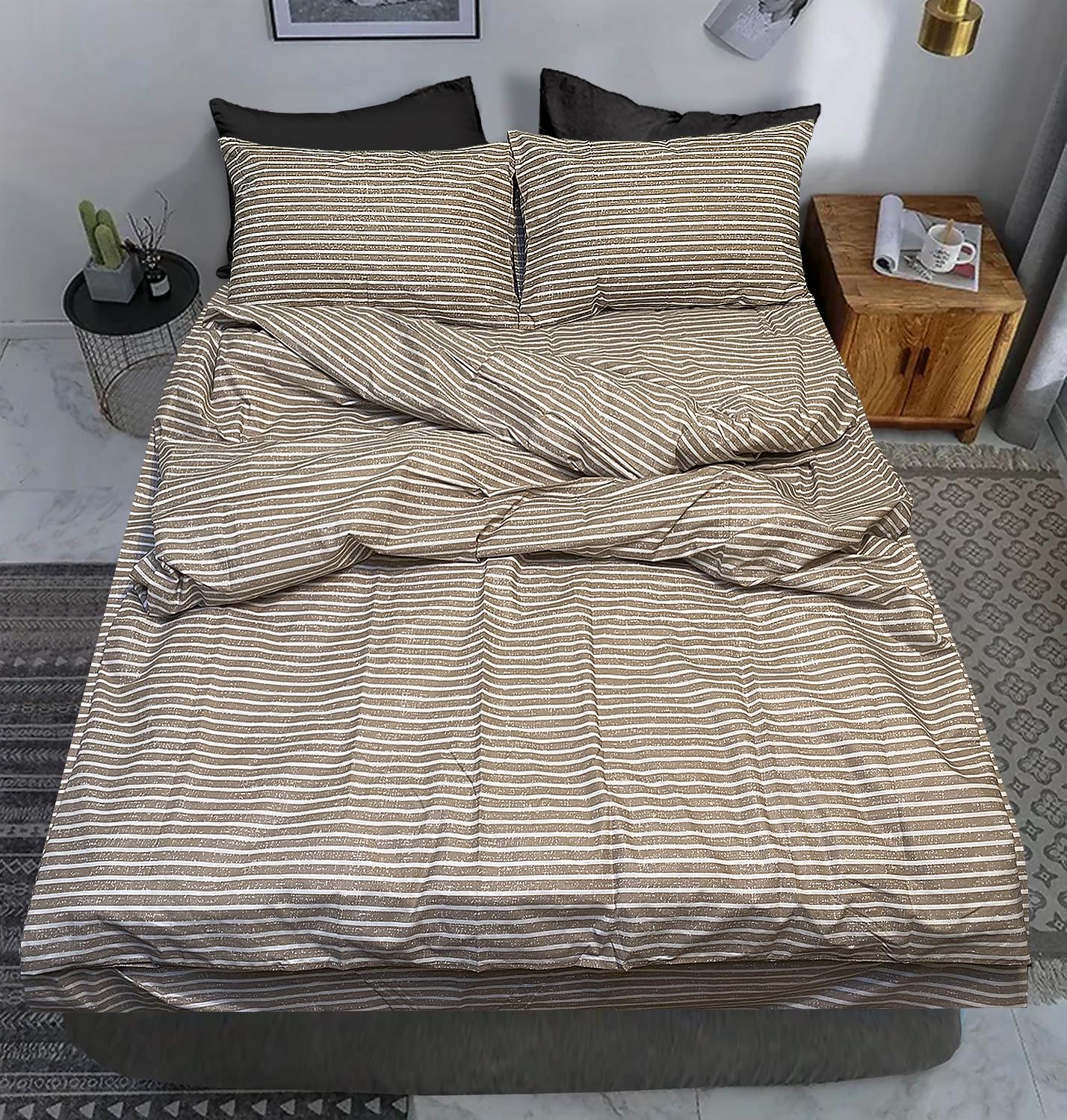 Комплект постельного белья Zastelli 140-141 Полоски реверс бязь полуторный 145х210 см Бежевый (21408)