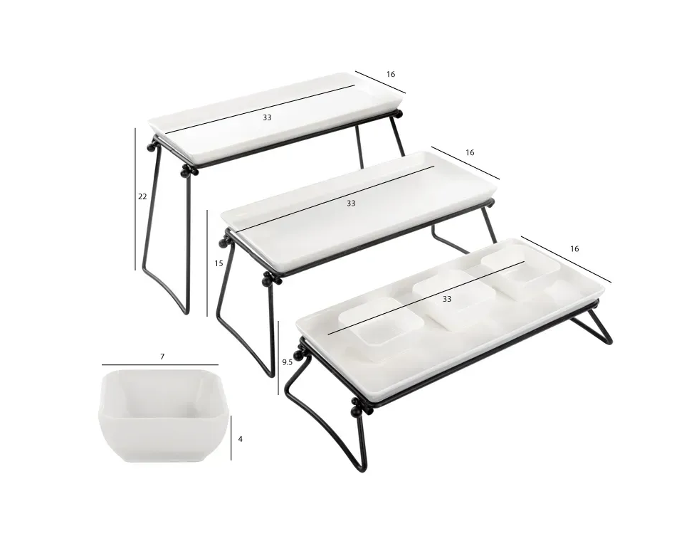 Набір сервірувальних фарфорових блюд на підставці 3 шт. - фото 6 Набір сервірувальних фарфорових блюд на підставці 3 шт. - фото 6