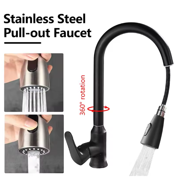 Смеситель для кухни с выдвижным изливом 2 режима лейки Серебристый (КСК056) - фото 4