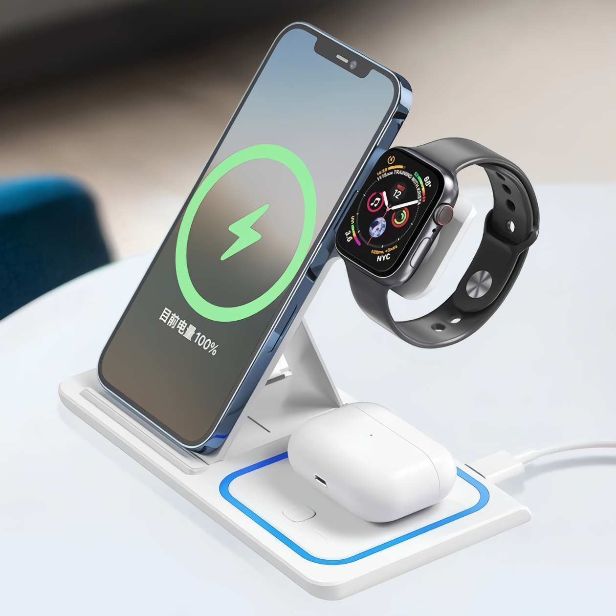 Зарядное устройство беспроводное XO WX023 3в1 iPhone/iWatch/AirPods 15W Белый (12746863) - фото 3