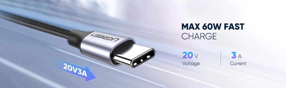 Кабель зарядный Ugreen USB 2,0 Type-C to Type-C PD QC 4,0 с нейлоновой оплеткой 1 м (US261) - фото 9 Кабель зарядный Ugreen USB 2,0 Type-C to Type-C PD QC 4,0 с нейлоновой оплеткой 1 м (US261) - фото 9