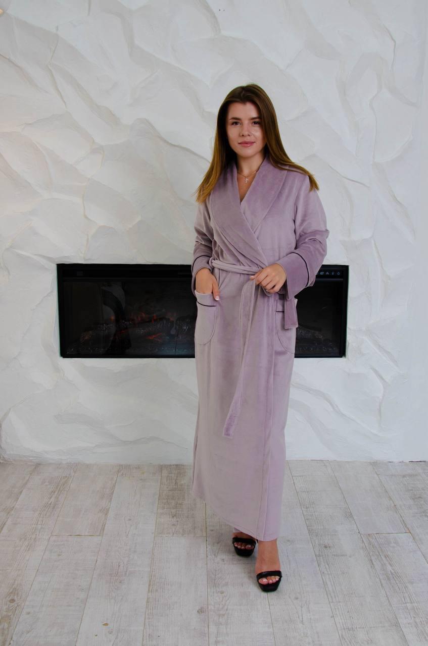 Халат женский велюровый L Сиреневый (Д-al-velhal-003-02)