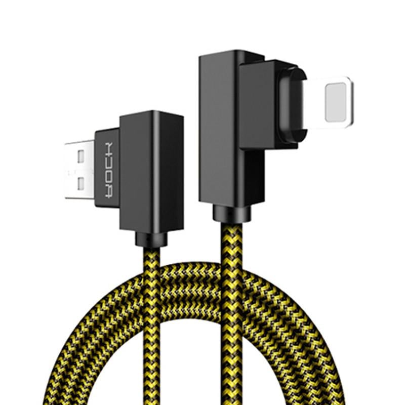 Кабель Lightning Rock RCB0519 з кутовими конекторами 1 м Жовтий/Чорний