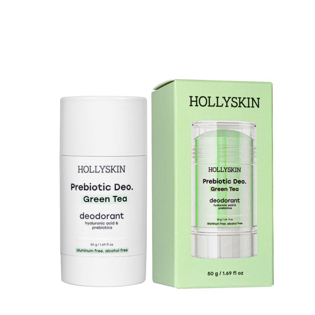 Дезодорант для тела парфюмированный Hollyskin Prebiotic Deo Green Tea женский с гиалуроновой кислотой и пребиотиками 50 г