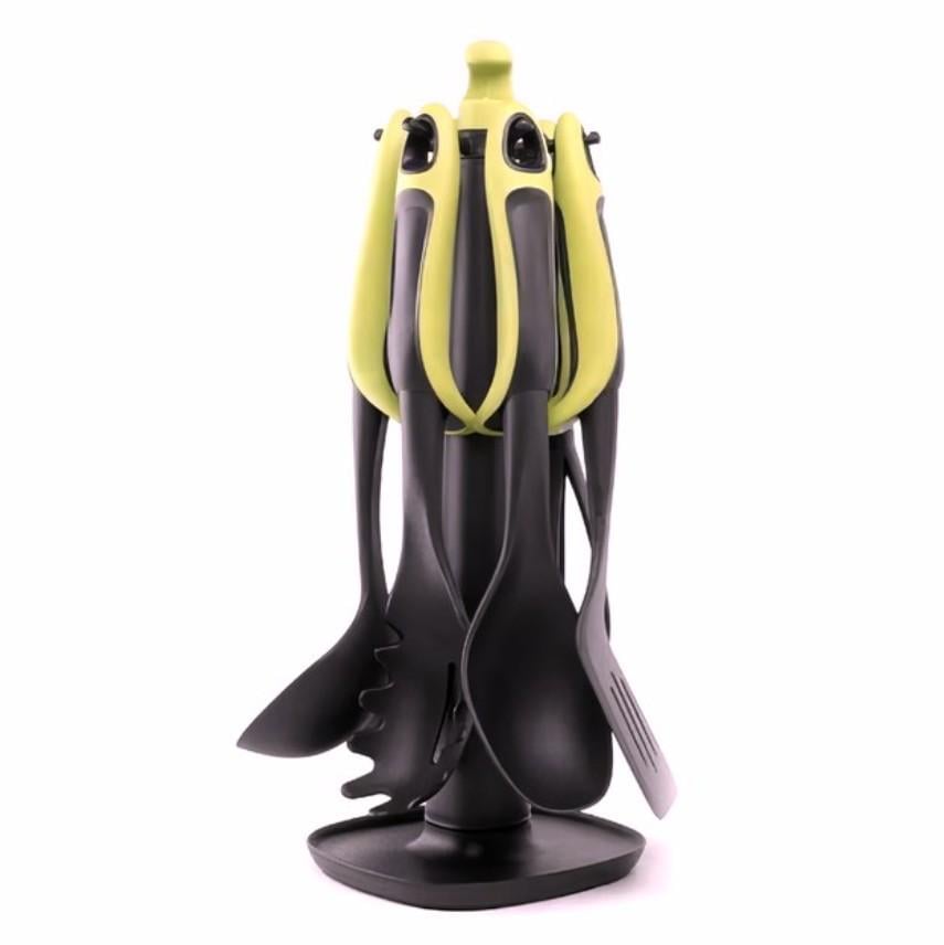 Набор кухонных принадлежностей универсальный с подставкой/лопатка/венчик/шумовка/половник 6 пр. Черно-зеленый (195) - фото 6 Набор кухонных принадлежностей универсальный с подставкой/лопатка/венчик/шумовка/половник 6 пр. Черно-зеленый (195) - фото 6