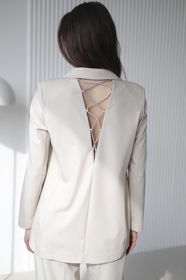 Костюм Lipar 4129 праздничный жакет/брюки р. 54 Бежевый (16957402) - фото 3