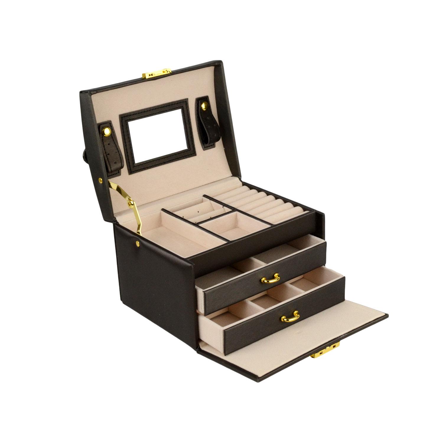 Шкатулка для украшений с зеркалом и ящичками 18х14х12,5 экокожа 12х12х5 см Черный (ШДД-13-7) - фото 4 Шкатулка для украшений с зеркалом и ящичками 18х14х12,5 экокожа 12х12х5 см Черный (ШДД-13-7) - фото 4