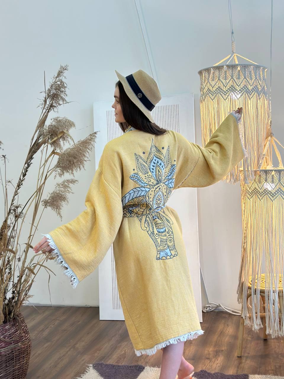 Халат-кимоно женский one size Желтый - фото 5 Халат-кимоно женский one size Желтый - фото 5