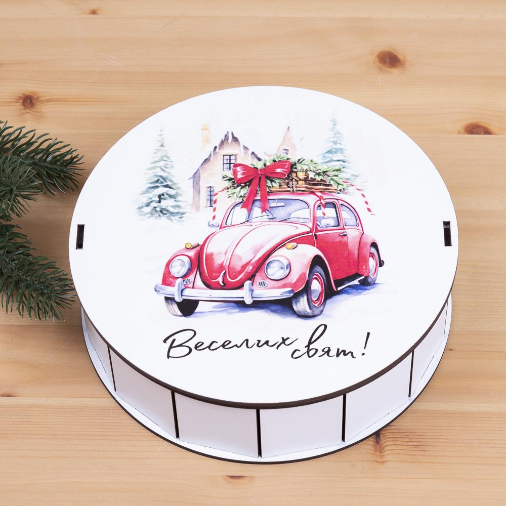 Коробка кругла "Веселих свят" 19,5 см (6964-41)
