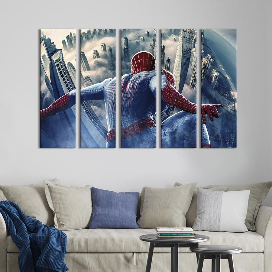 Модульная картина из 5 частей Человек-паук и панорама города 155x95 см (648-51)