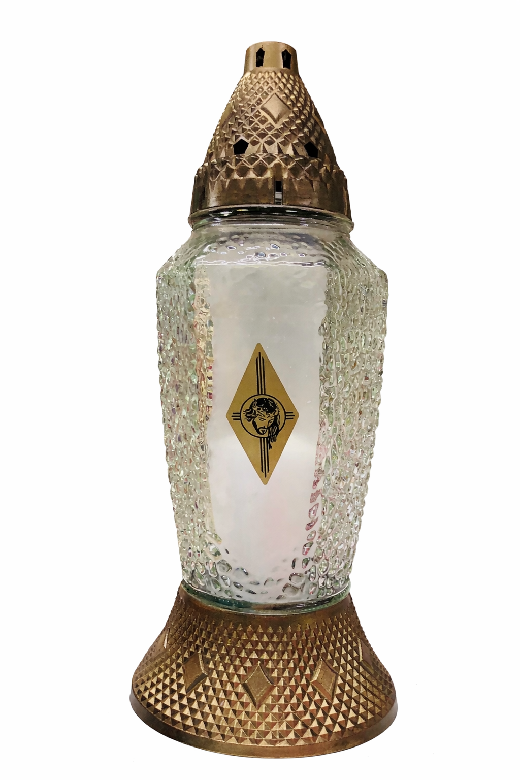 Лампадка стеклянная P11 с лицом Иисуса 31 см Золотой (P11-G-31)