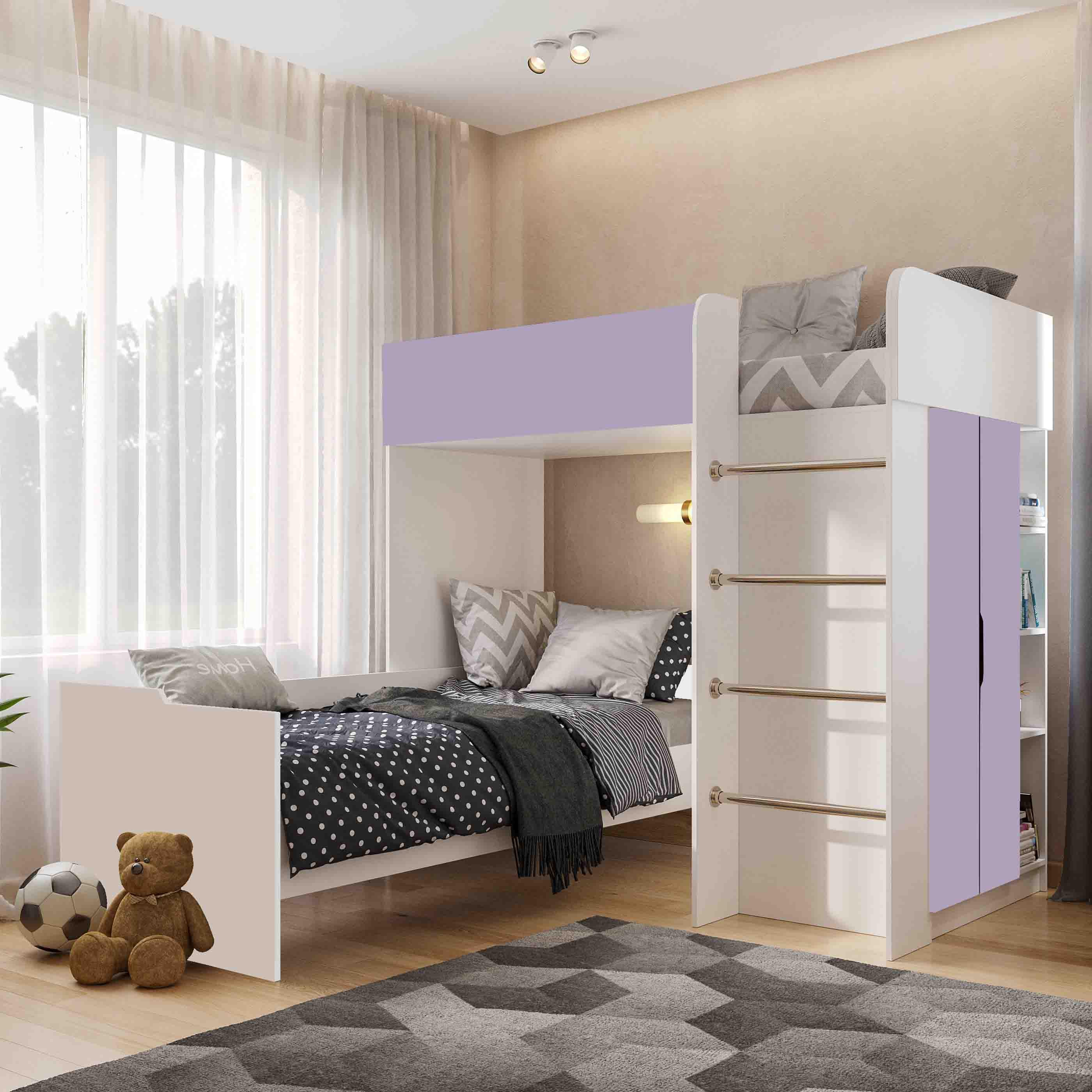 Комплект для детской BED-ROOM 3 две кровати и шкаф 1940x1020x1690 мм Белый/Лаванда