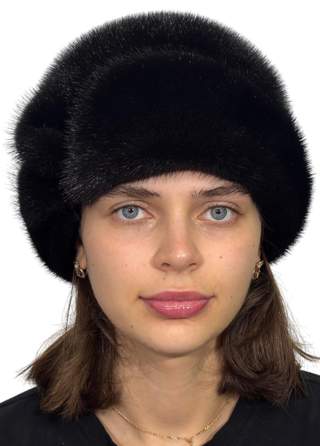 Шляпа женская Меховой стиль Зигзаг из натурального меха норки XXS-S Темно-коричневый (062/D)