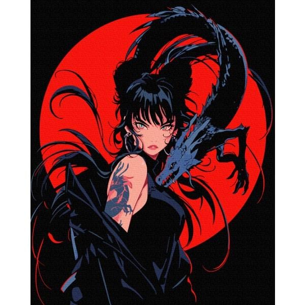 Картина по номерам Девушка из дракона тату BrushMe BSB0032 с флуоресцентными красками на черном полотне 40x50 см (2322600664)