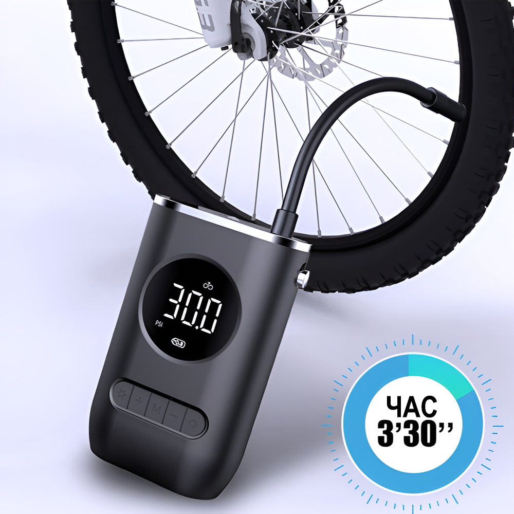 Насос-компресор портативний акумуляторний Podofo PAC-02 для авто/мотоцикла/велосипеда та спортивного обладнання Чорний - фото 8 Насос-компресор портативний акумуляторний Podofo PAC-02 для авто/мотоцикла/велосипеда та спортивного обладнання Чорний - фото 8