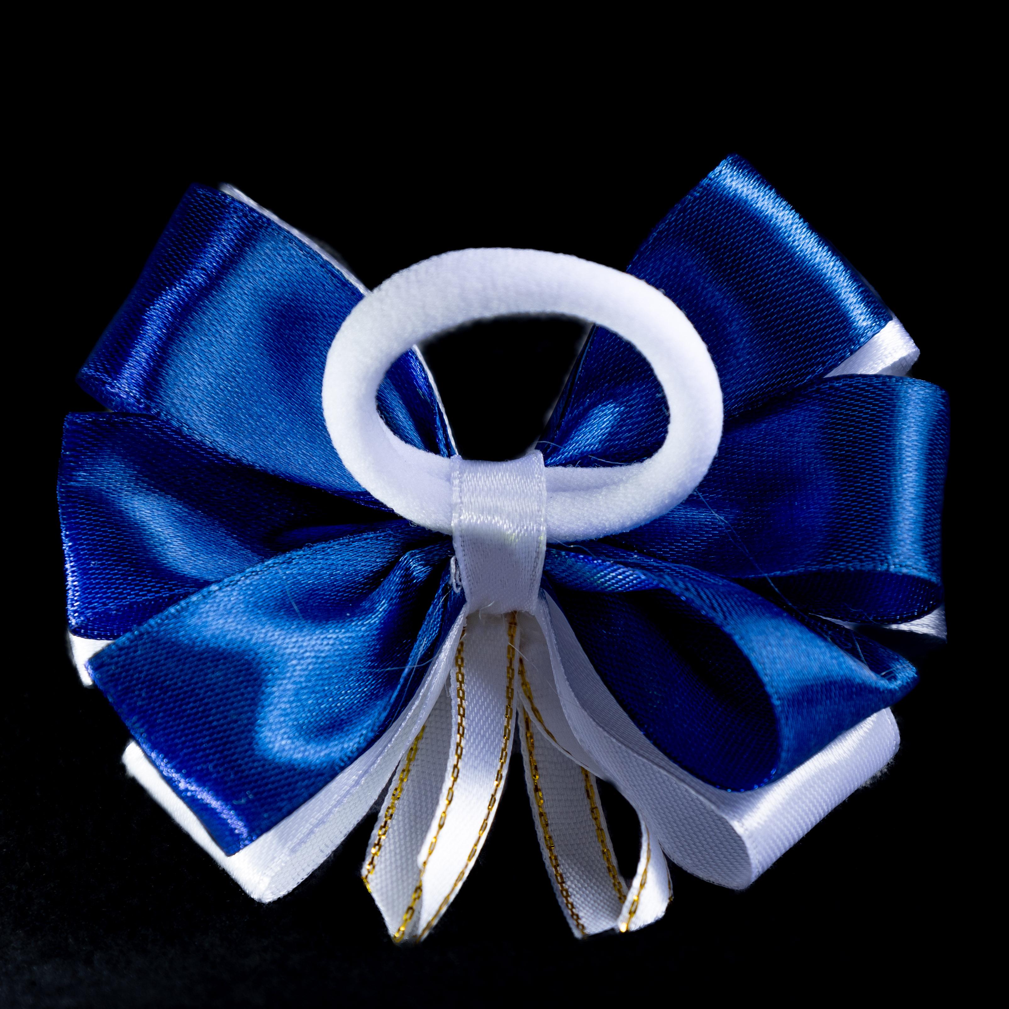 Резинка детская для волос ДАЙС с атласным бантом 9 см 2 шт. Сине-белый (БСБ-09-БЛ) - фото 2