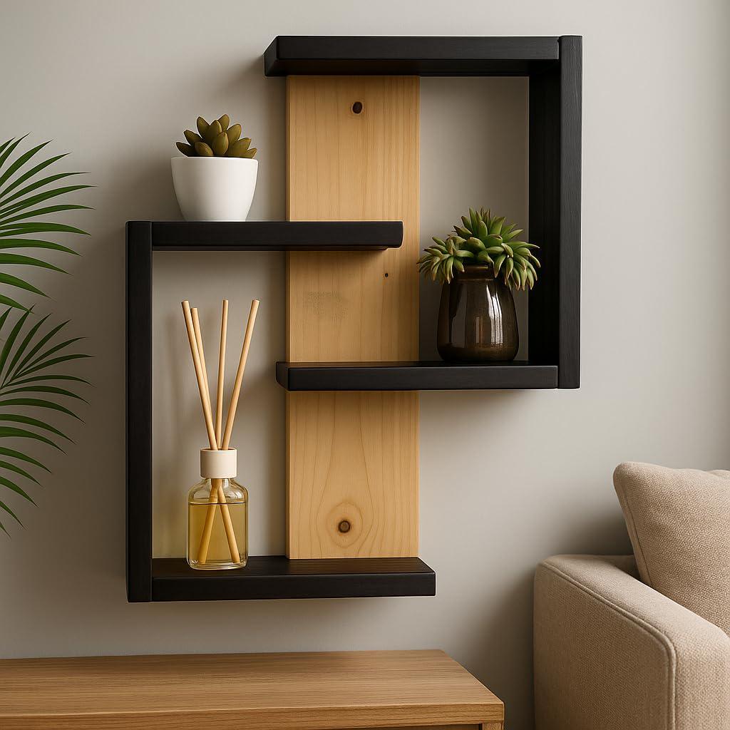 Полка-стеллаж Smart House 50х50х15 см Черный/Натуральный (ps000002)