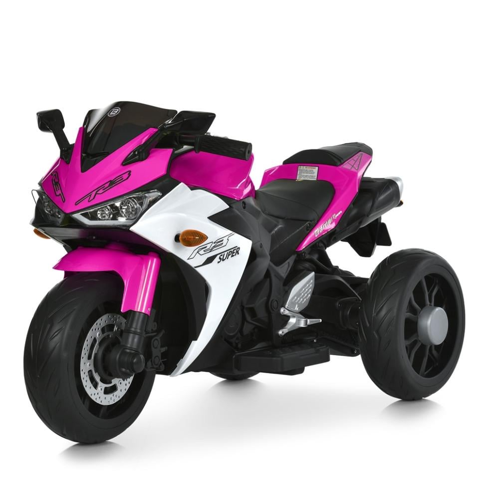 Детский электрический мотоцикл Bambi Racer 12V одноместный до 30 кг Розовый (DE-169-E-1004)