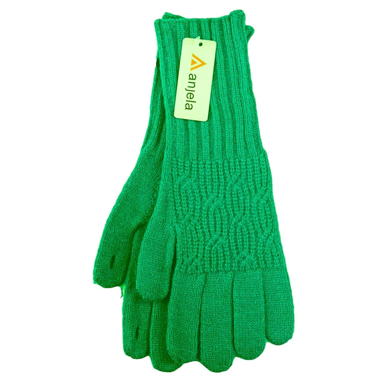 Перчатки женские с дыркой для пальца удлиненные с узором S-L Зеленый (47148)