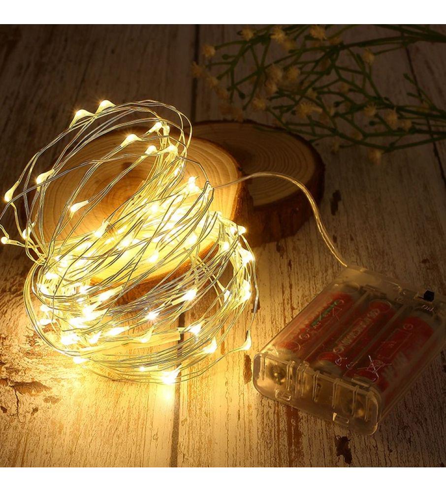 Гирлянда новогодняя Роса на батарейках и USB 50LED 5 м теплый белый свет (150-41-Роса 1977-07 USB)