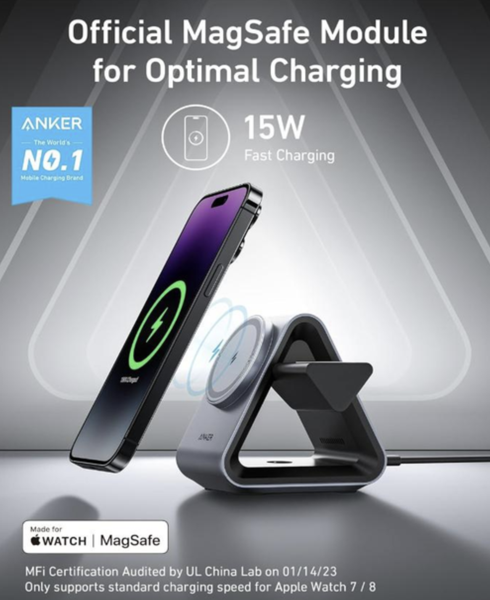 Зарядний пристрій Anker 737 MagGo Charger 3in1 Station з 15W Max Fast Charge з блоком живлення - фото 5 Зарядний пристрій Anker 737 MagGo Charger 3in1 Station з 15W Max Fast Charge з блоком живлення - фото 5