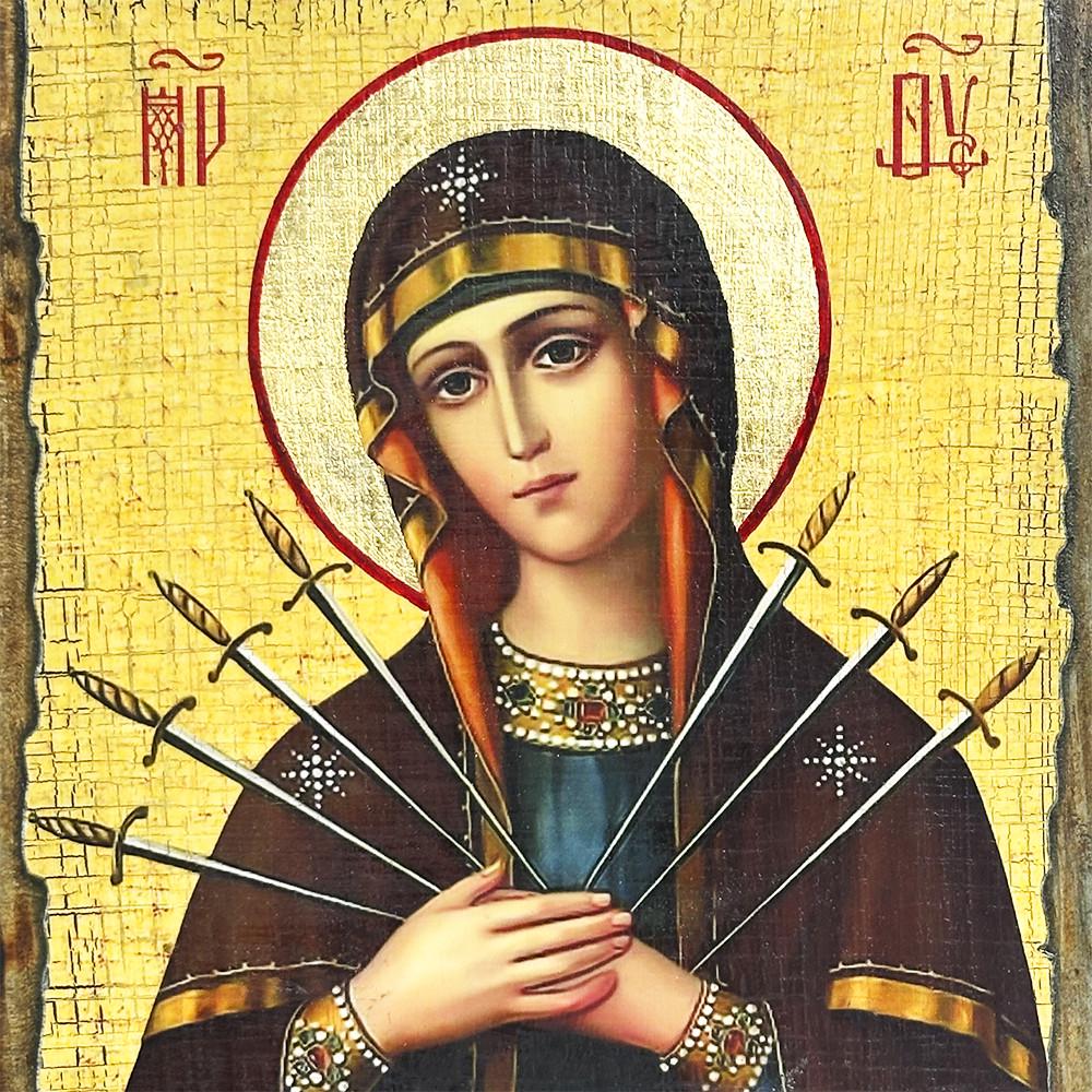 Ікона Пресвята Богородиця Семистрільна під старовину (1013-1) - фото 2 Ікона Пресвята Богородиця Семистрільна під старовину (1013-1) - фото 2