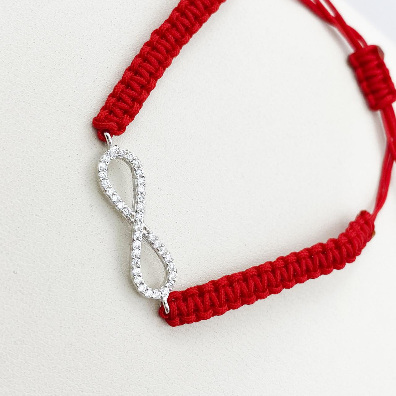 Браслет серебряный красная нить с кубическим цирконием Бесконечность 1,55 г