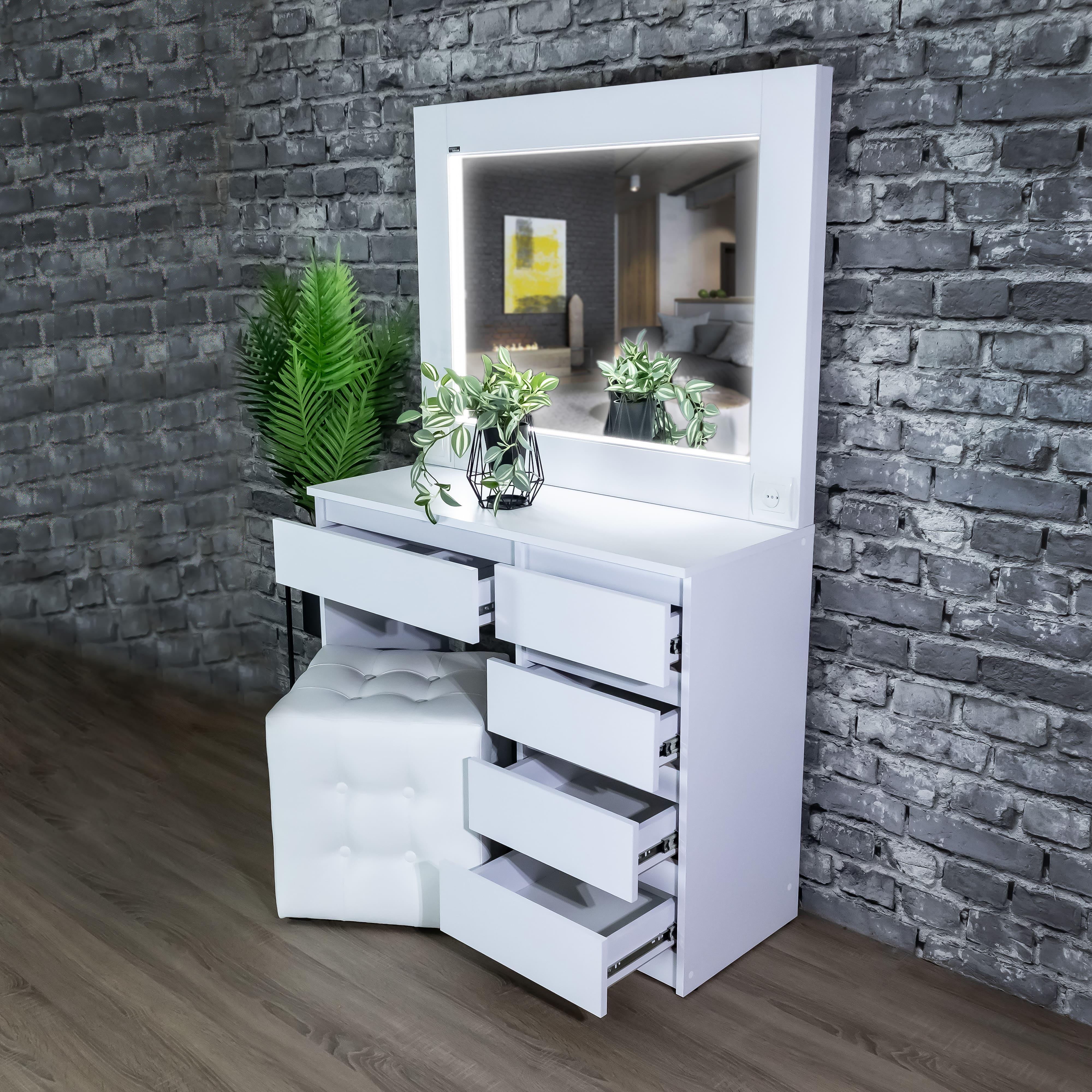 Стіл макіяжний з підсвіткою та шухлядками 160х100х40 см Білий (03/02) - фото 7 Стіл макіяжний з підсвіткою та шухлядками 160х100х40 см Білий (03/02) - фото 7