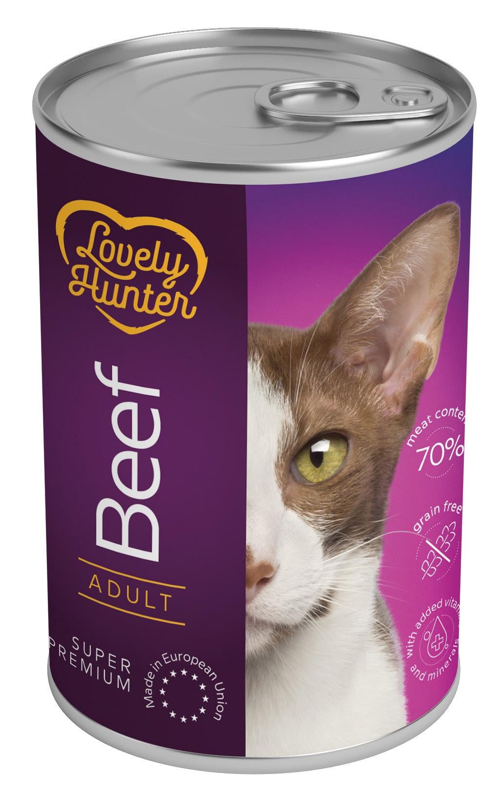Корм вологий для дорослих кішок з яловичиною Lovely Hunter with beef 400 г