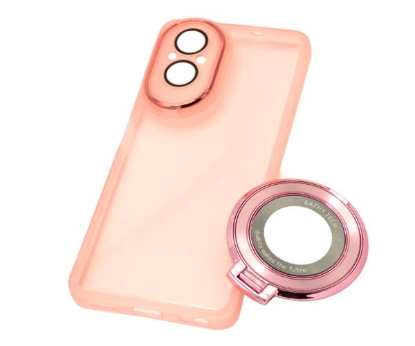 Силіконовий чохол накладка Clear Case Kathy Tech для Realme C67 4G​​ з металевим кільцем тримачем та захистом для камери Рожевий