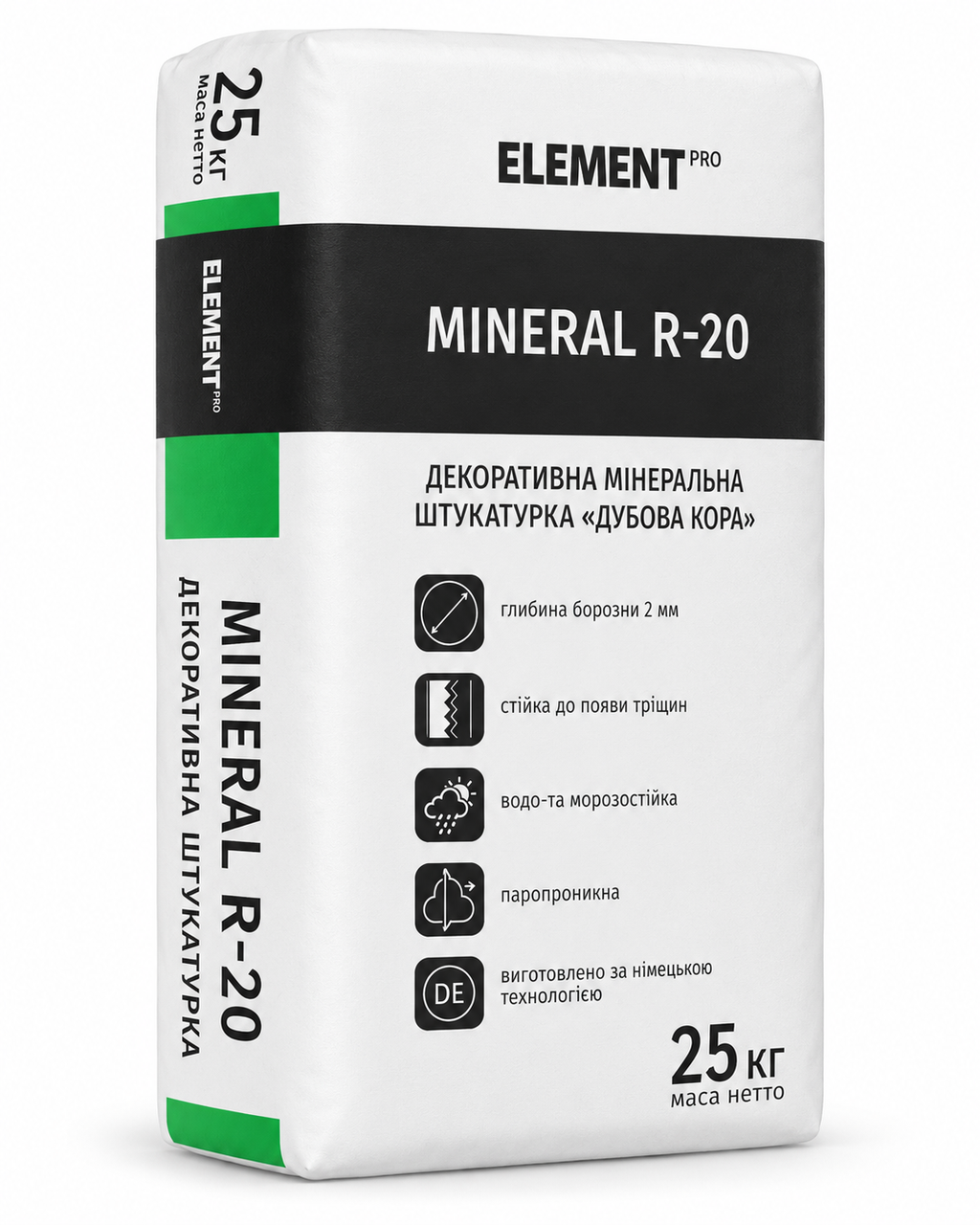Декоративная штукатурка фасадная минеральная Дубовая кора ELEMENT MINERAL R20 25 кг Декоративная штукатурка фасадная минеральная Дубовая кора ELEMENT MINERAL R20 25 кг
