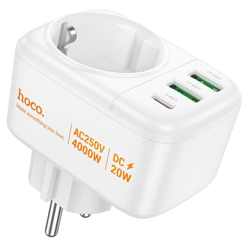 Адаптер мережевий Hoco AC26 Changer 1-socket outlet extender 2хUSB Type-C AC 20W 3 A White (613209) Адаптер мережевий Hoco AC26 Changer 1-socket outlet extender 2хUSB Type-C AC 20W 3 A White (613209)