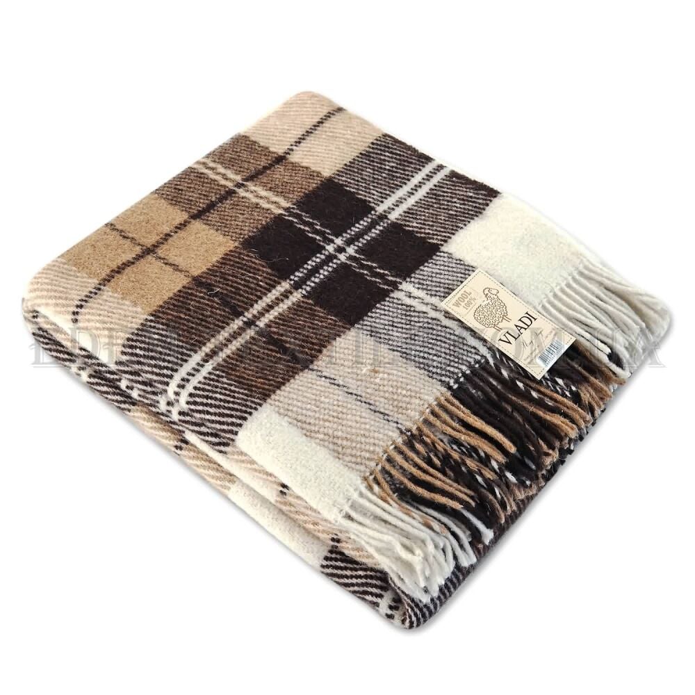 Плед шерстяной Vladi "Эльф" евро 200х220 клетка Коричневый