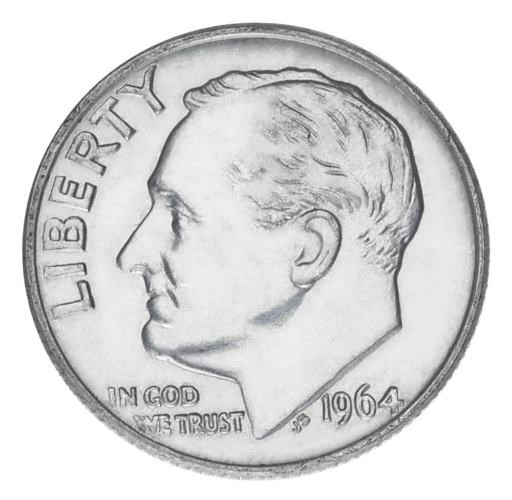 Коллекционная монета США 10 центов 1964 г. серебро F-VF Дайм Рузвельт Ag 900 2,5 г (М19932) Коллекционная монета США 10 центов 1964 г. серебро F-VF Дайм Рузвельт Ag 900 2,5 г (М19932)