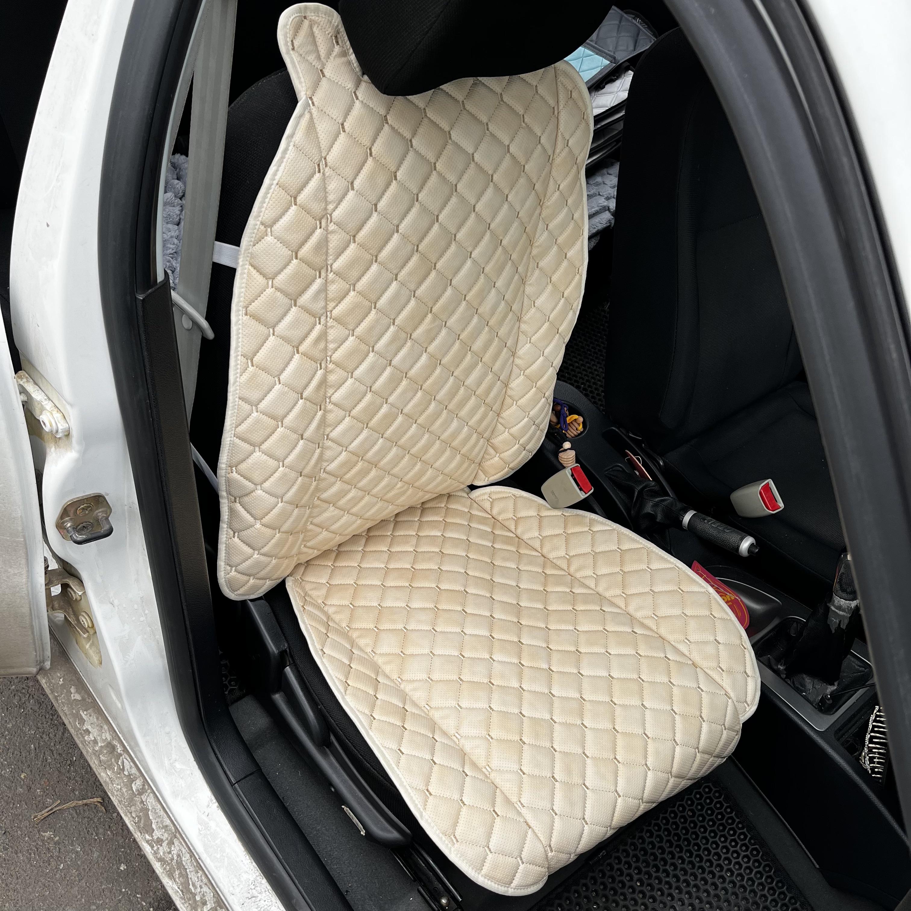 Накидка універсальна на переднє сидіння авто з екошкіри 1 шт. Бежевий - фото 3