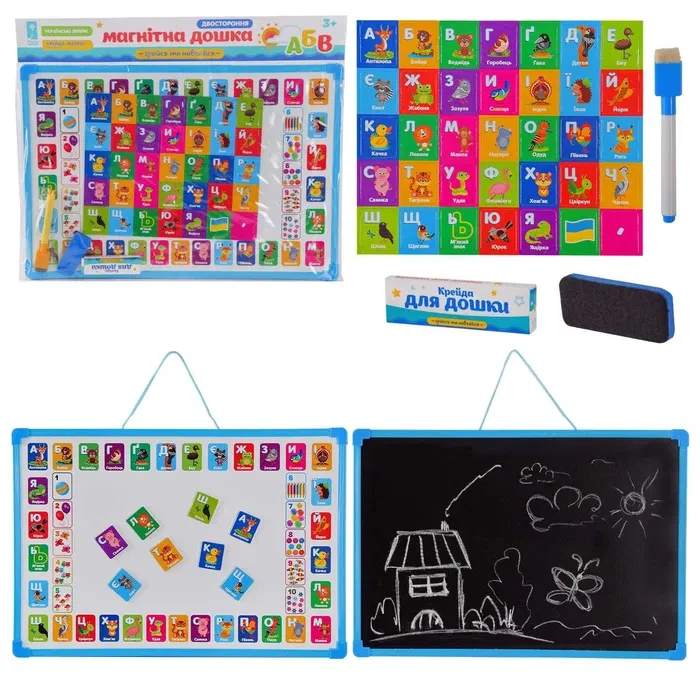Дошка двостороння Країна Іграшок Алфавіт/крейда/маркер/губка українською 43,5х30 см (PL-7003ua) - фото 2
