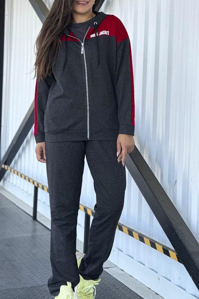 Спортивный костюм женский 4XL Серо-красный (189015)