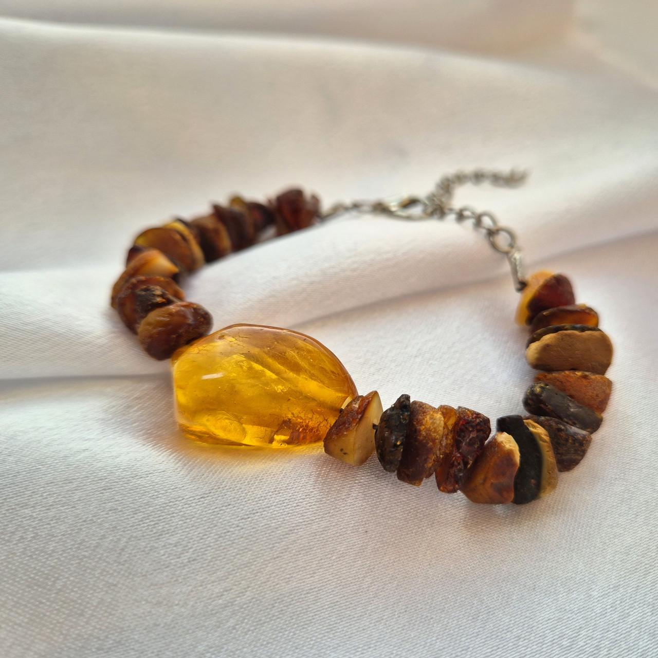 Браслет из натурального янтаря лечебный необработанный 17-22 см Медовый (янтарь)